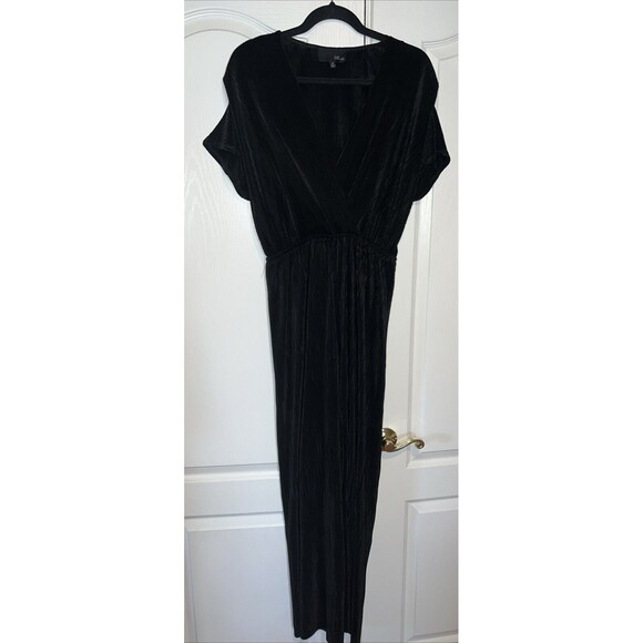 Fate by LFD Black Ribbed Textured Jumpsuit Romper Sz S Stretch Wide Leg Flowy - Picture 2 of 12